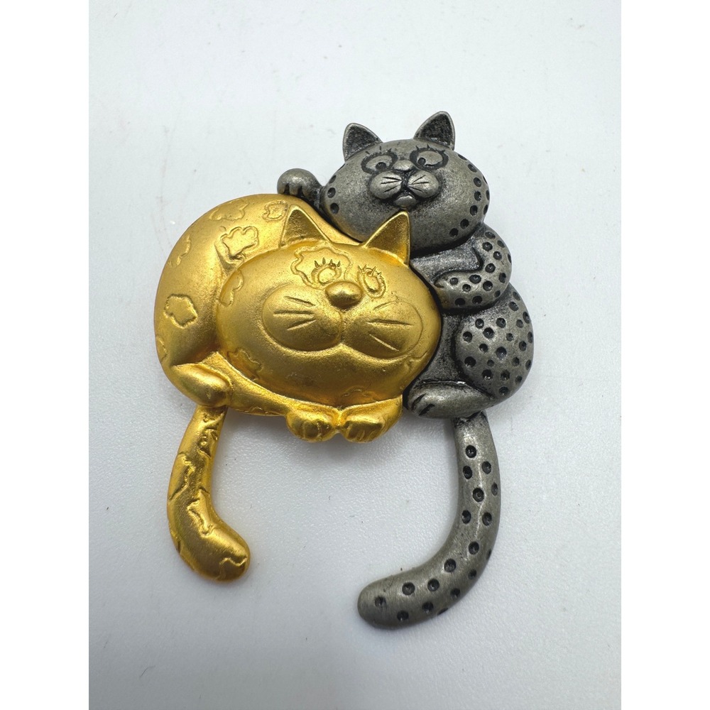 Danecraft Vintage Mixed Metal Cat Brooch Gold Silver Tone Articulated Tails